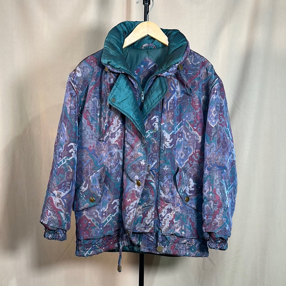 Retro 80s Vibrant Purple and Blue Bomber Jacket for Effortless Style PTP 24
